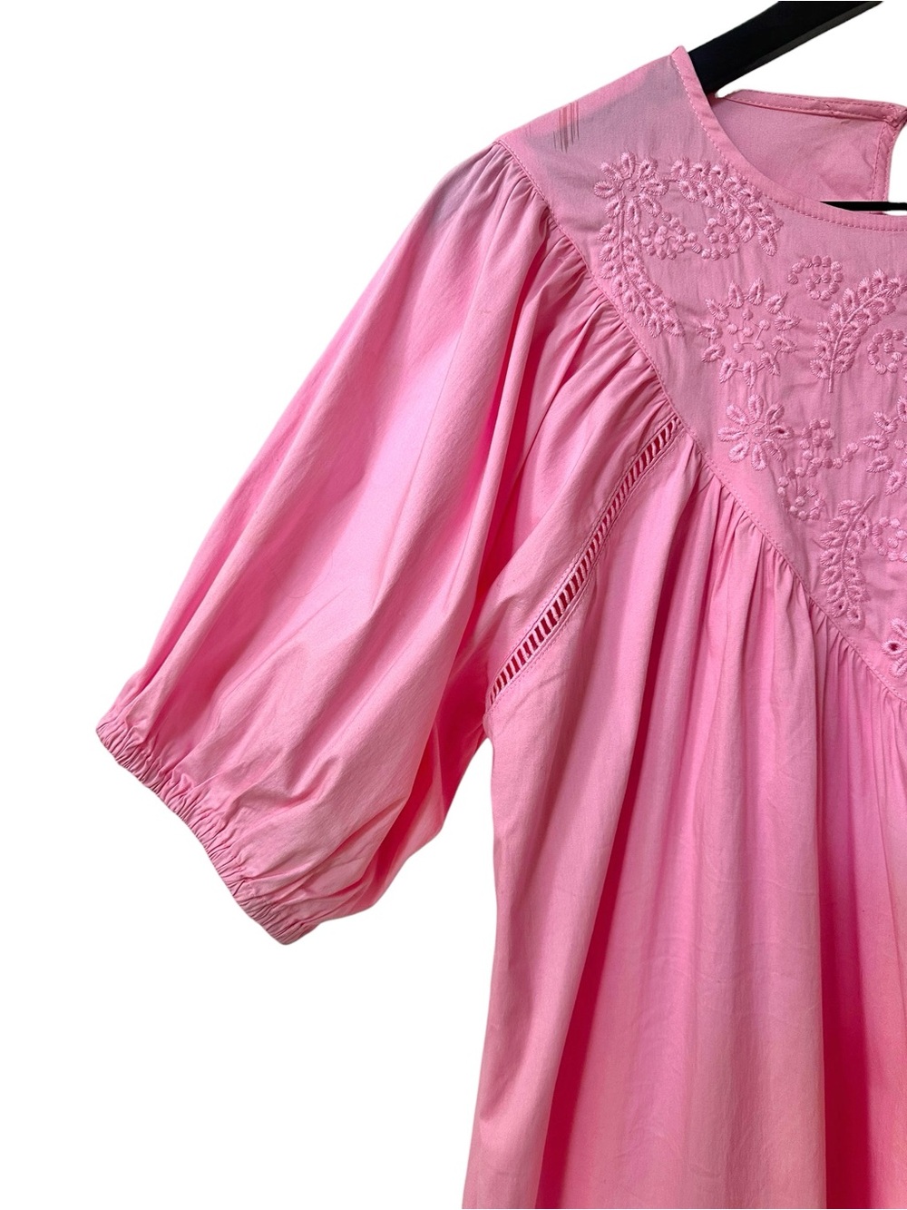 Strut & Bolt Pink Embroidered Puff Sleeve Mini Dress - Picture 5 of 6